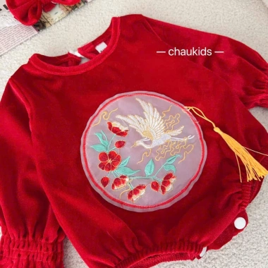 Set Noel Bodysuit Bé Gái Nhung Mềm, Thêu Phượng, Kiểu Tiểu Thư Dễ Thương 169k 7