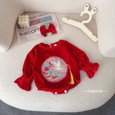 Set Noel Bodysuit Bé Gái Nhung Mềm, Thêu Phượng, Kiểu Tiểu Thư Dễ Thương 169k 8