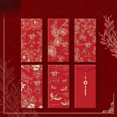Set Phong Bao Lì Xì Chữ Tết Gấm Hoa Đỏ May Mắn – Bình An, Giá 9.000đ 6