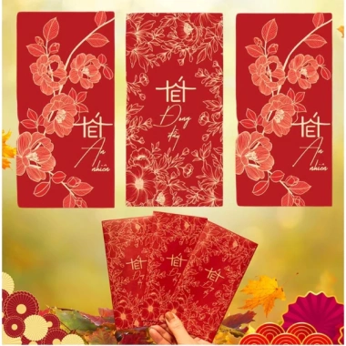 Set Phong Bao Lì Xì Chữ Tết Gấm Hoa Đỏ May Mắn – Bình An, Giá 9.000đ 7