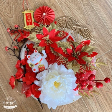 Set phụ kiện làm cháp, oản, tháp bánh, tháp bia - Combo trang trí tháp nước bánh Tết VIP giá 17.500đ