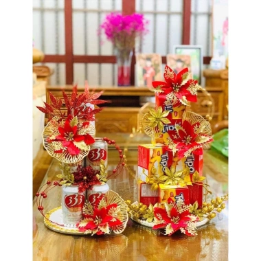 Set phụ kiện làm cháp, oản, tháp bánh, tháp bia - Combo trang trí tháp nước bánh Tết VIP giá 17.500đ