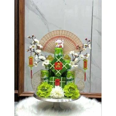 Sét phụ kiện trang trí tháp bánh, tháp nước tài lộc kèm 2 mô hình bánh trưng - Giá 29.000đ