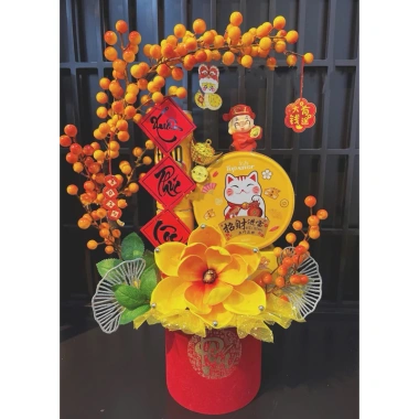 Set phụ kiện trụ Đào Đông Vàng + Keo nến - Thu hút tài lộc, trang trí tháp bánh Tết, giá ưu đãi 47.000₫