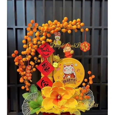 Set phụ kiện trụ Đào Đông Vàng + Keo nến - Thu hút tài lộc, trang trí tháp bánh Tết, giá ưu đãi 47.000₫