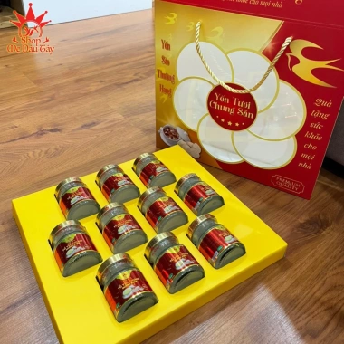 Set Quà Biếu 10 Hũ Yến Sào Hoàng Việt 70ml Đường Phèn,Hạt Chia,Sâm,Sen,Táo Sen,Tứ Vị,Saffron,Kid - 570k