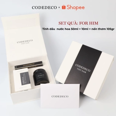 Set Quà For Him Dành Cho Nam CODEDECO 3 Món: Nước Hoa 50ml, Tinh Dầu Xịt 10ml, Nến Thơm 105gr - 652.600₫