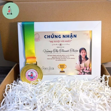 Set Quà Khung Ảnh Huy Chương Tặng Mẹ Cô Giáo Hộp và Rơm, 135k, 20/10 20/11 8/3