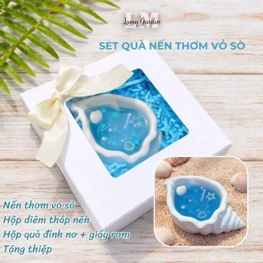 Set quà nến thơm vỏ ốc đại dương 11cm - hộp quà tặng nến vỏ sò biển kèm phụ kiện, giảm giá 43.000₫