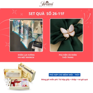 Set Quà Nữ Khăn Lụa Cài Khăn JIRAMI – Thủy Kim, Sinh Nhật 20/10 & 8/3, 340.000₫