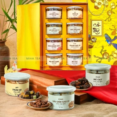 Set quà Phong Vị Phố Xuân - Hộp quà tặng 9 loại ô mai, trà thảo mộc, hương Tết đoàn viên, giảm còn 350.000₫