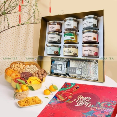 Set quà Phong Vị Phố Xuân - Hộp quà tặng 9 loại ô mai, trà thảo mộc, hương Tết đoàn viên, giảm còn 350.000₫