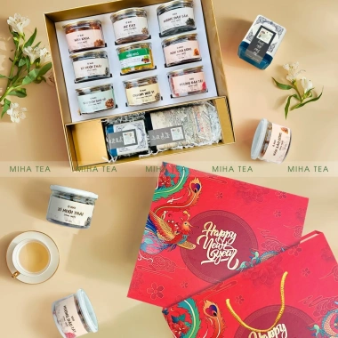 Set quà Phong Vị Phố Xuân - Hộp quà tặng 9 loại ô mai, trà thảo mộc, hương Tết đoàn viên, giảm còn 350.000₫