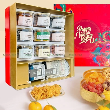 Set quà Phong Vị Phố Xuân - Hộp quà tặng 9 loại ô mai, trà thảo mộc, hương Tết đoàn viên, giảm còn 350.000₫