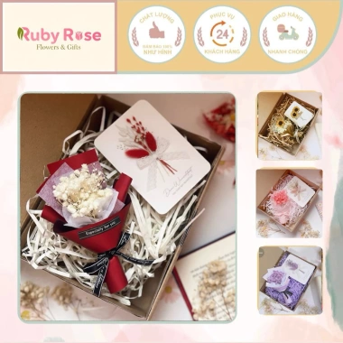 Set quà tặng 8/3 hoa khô Ruby Rose xinh xắn – chỉ 29.950₫, tặng người thân, bạn bè, người yêu