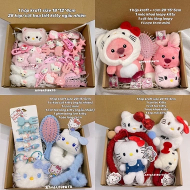Set quà tặng bạn gái Hello Kitty - gấu bông, phụ kiện tóc, sinh nhật, thiếu nhi 65k