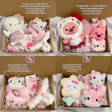 Set quà tặng bạn gái Hello Kitty - gấu bông, phụ kiện tóc, sinh nhật, thiếu nhi 65k