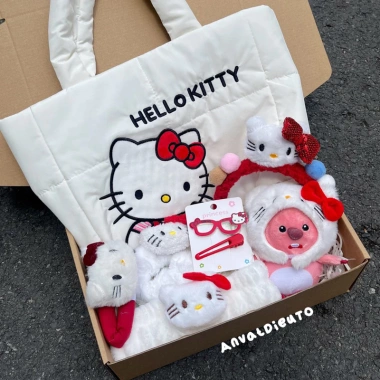 Set quà tặng bạn gái Hello Kitty - gấu bông, phụ kiện tóc, sinh nhật, thiếu nhi 65k