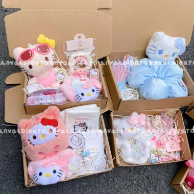 Set quà tặng bạn gái Hello Kitty - gấu bông, phụ kiện tóc, sinh nhật, thiếu nhi 65k