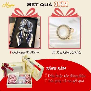 Set quà tặng khăn lụa HUMI sang trọng - quà mẹ, bạn gái, cô giáo lễ 8/3 và Noel, giảm giá 240k