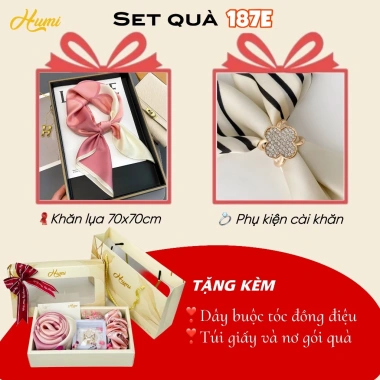 Set quà tặng khăn lụa HUMI sang trọng - quà mẹ, bạn gái, cô giáo lễ 8/3 và Noel, giảm giá 240k
