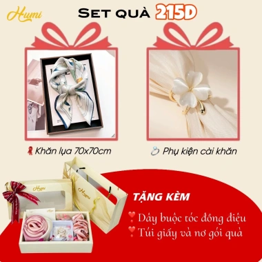 Set quà tặng khăn lụa HUMI sang trọng - quà mẹ, bạn gái, cô giáo lễ 8/3 và Noel, giảm giá 240k