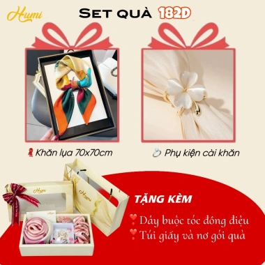 Set quà tặng khăn lụa HUMI sang trọng - quà mẹ, bạn gái, cô giáo lễ 8/3 và Noel, giảm giá 240k
