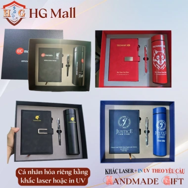 Set Quà Tặng Sổ Bút Ký + Bình Giữ Nhiệt Cảm Ứng HG MALL - Khắc Laser Theo Yêu Cầu, Quà Doanh Nghiệp