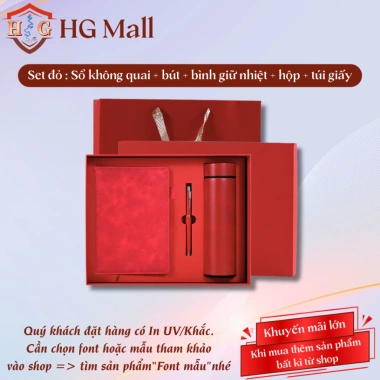 Set Quà Tặng Sổ Bút Ký + Bình Giữ Nhiệt Cảm Ứng HG MALL - Khắc Laser Theo Yêu Cầu, Quà Doanh Nghiệp