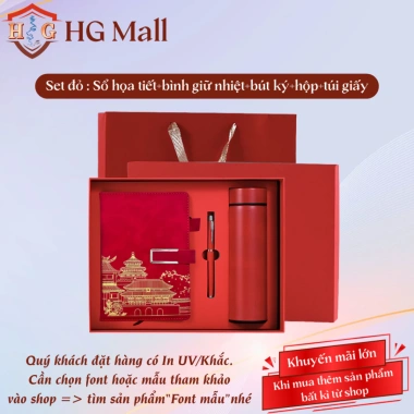 Set Quà Tặng Sổ Bút Ký + Bình Giữ Nhiệt Cảm Ứng (Họa Tiết) - Khắc Laser, Quà Doanh Nghiệp HG MALL 10