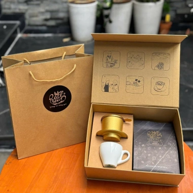 Set Quà Tặng Tết Cà Phê Real Bean 250g và Phin Nhôm và Ly Sứ Giảm tới 350k