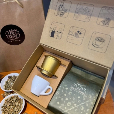 Set Quà Tặng Tết Cà Phê Real Bean 250g và Phin Nhôm và Ly Sứ Giảm tới 350k