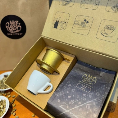 Set Quà Tặng Tết Cà Phê Real Bean 250g và Phin Nhôm và Ly Sứ Giảm tới 350k