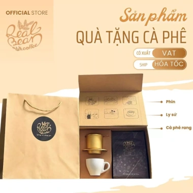 Set Quà Tặng Tết Cà Phê Real Bean 250g và Phin Nhôm và Ly Sứ Giảm tới 350k 10 Set Quà Tặng Tết Cà Phê Real Bean 250g và Phin Nhôm và Ly Sứ Giảm tới 350k 10