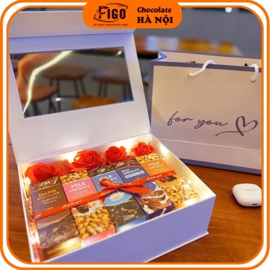 Set Quà Tặng Valentine 14/2 Hộp + Túi Socola Đen & Sữa FIGO 20gr Sang Trọng Lãng Mạn