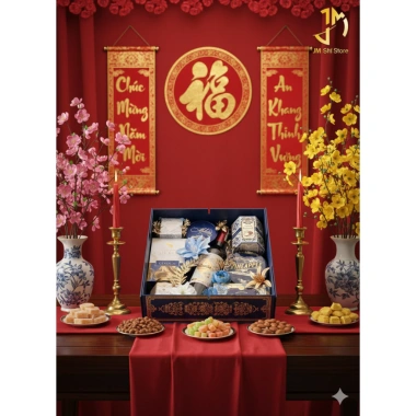 Set quà tết 2.026 Happy New Year mở 2 cánh nam châm hít, hộp xanh dương giảm 22% 2