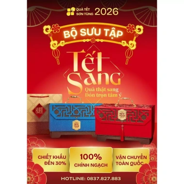 Set quà tết 2.026 Happy New Year mở 2 cánh nam châm hít, hộp xanh dương giảm 22% 7