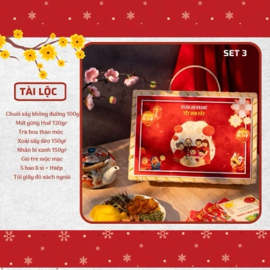 Set Quà Tết 2.026 Healthy Food 3 Tài Lộc 5 Món - Chuối Sấy, Mứt Gừng, Trà Hoa, Xoài Sấy, Nhân Bí Xanh Giá Ưu Đãi 334.900₫