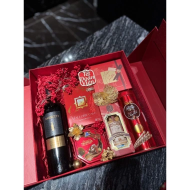 Set quà Tết 2.026 Xuân Phát Tài Giỏ quà sang trọng Vang Ý Moretti Mỹ vị thượng hạng giảm giá 1.250.000 VNĐ