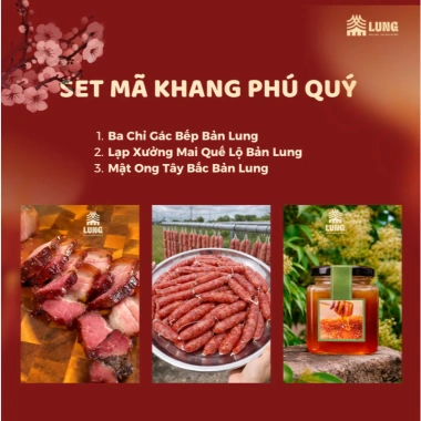 Set Quà Tết Mã Khang Phú Quý – Combo 3 Đặc Sản Tây Bắc: Gác Bếp, Lạp Xưởng, Mật Ong Rừng – 562k
