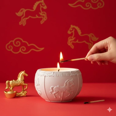Set quà Tết Nến thơm Bính Ngọ hũ xi măng quả cầu Lumi aura - Giá ưu đãi 304k
