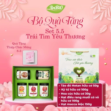 Set quà Tết Ngũ Phúc hữu cơ: Táo đỏ, Kỷ tử, Hoa cúc, Hạt Macca, Hạt điều rang muối 542.900đ