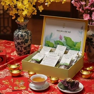 Set Quà Tết SACHSTEA - Trà Sen Tây Hồ Hữu Cơ USDA Cao Cấp, Hộp Sang Trọng, Giá ưu đãi 485k