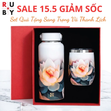 Sét Quà Tri Ân - Bộ Bình Cốc Giữ Nhiệt Ruby Sang Trọng kèm Hộp và Túi xách, 396.000 VND