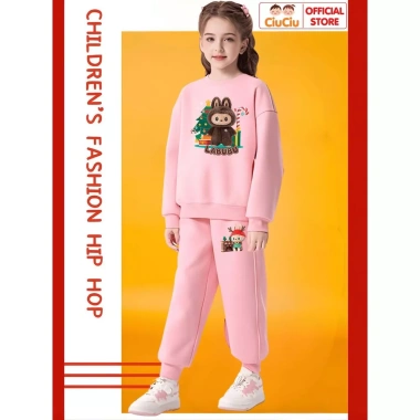 Set Quần Áo Nỉ Giáng Sinh Bé Trai & Gái - Labubu Noel, vải da cá giữ ấm, 296.000₫