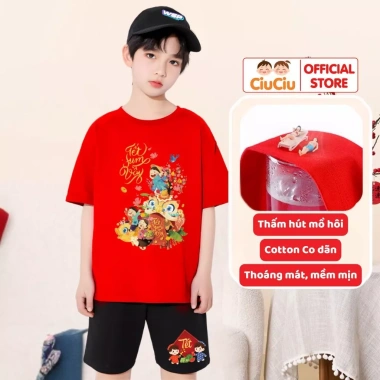 Set Quần Áo Tết 2.026 CIUCIU KID cho Bé Trai & Bé Gái - Bộ Thun Cộc Tay Cotton 4