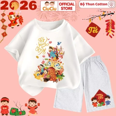 Set Quần Áo Tết 2.026 CIUCIU KID cho Bé Trai & Bé Gái - Bộ Thun Cộc Tay Cotton 5