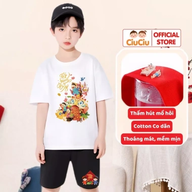 Set Quần Áo Tết 2.026 CIUCIU KID cho Bé Trai & Bé Gái - Bộ Thun Cộc Tay Cotton 6