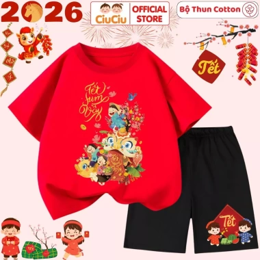 Set Quần Áo Tết 2.026 CIUCIU KID cho Bé Trai & Bé Gái - Bộ Thun Cộc Tay Cotton 10