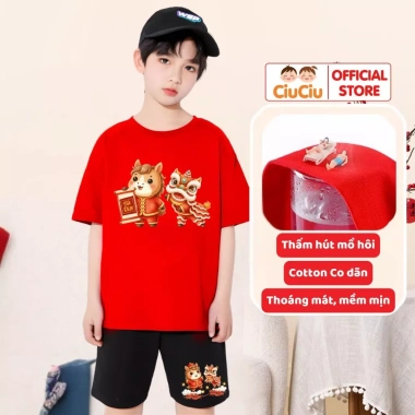 Set Quần Áo Tết Bính Ngọ Múa Lân 2.026 Cho Bé CIUCIU KID - Cộc Tay Thun Cotton Giá Ưu Đãi 179k 4